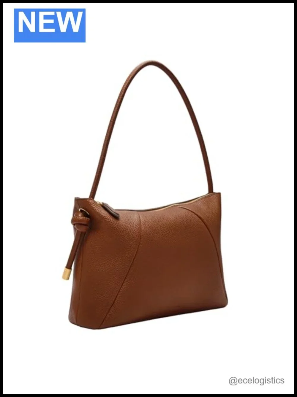 Genuine Leather Shoulder Bag with Gold-Tone Hardware and Hand-Knotted Straps